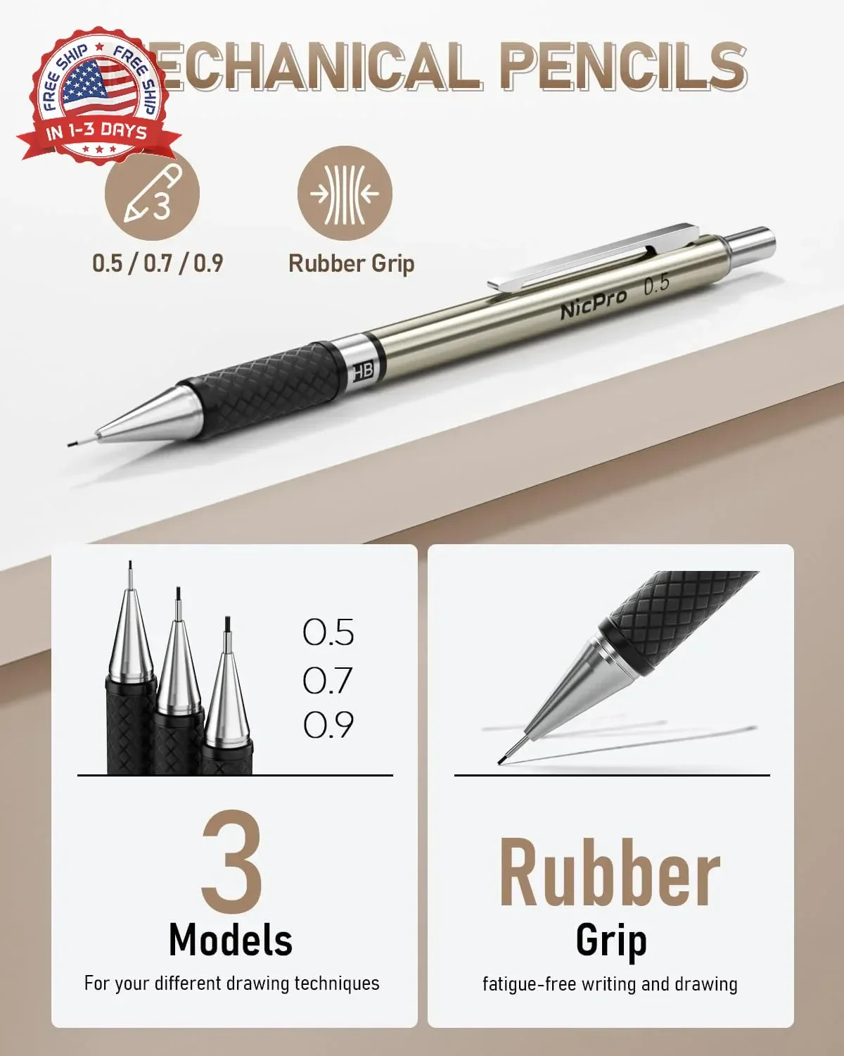 Nicpro 35PCS Art Mechanical Pencil Set, 3 PCS Metal Drafting Pencil 0.5 mm & 0.7