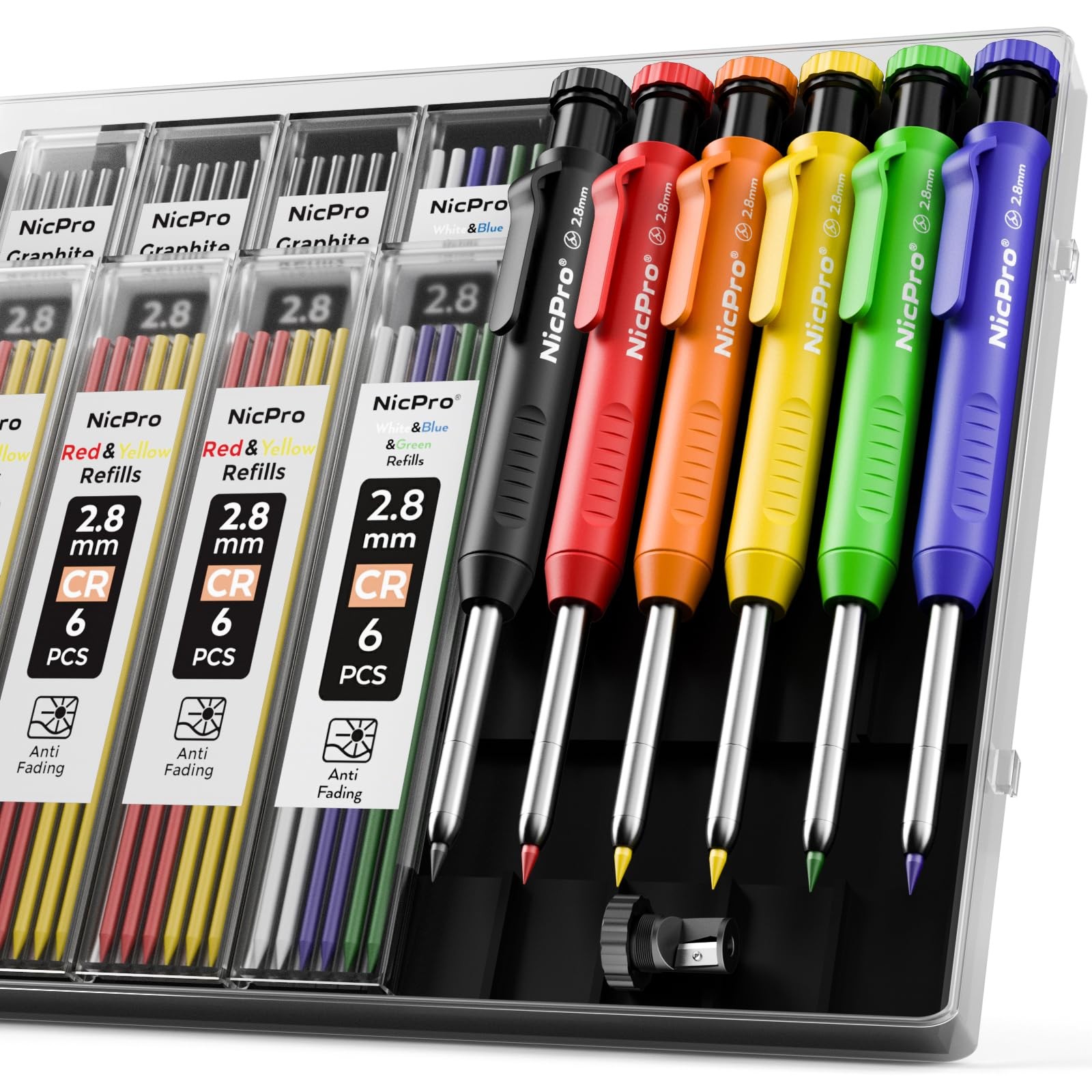 Nicpro 6 Pack Carpenter Pencil 6 Pack, Black,Red,Yellow,Green,Blue,Orange