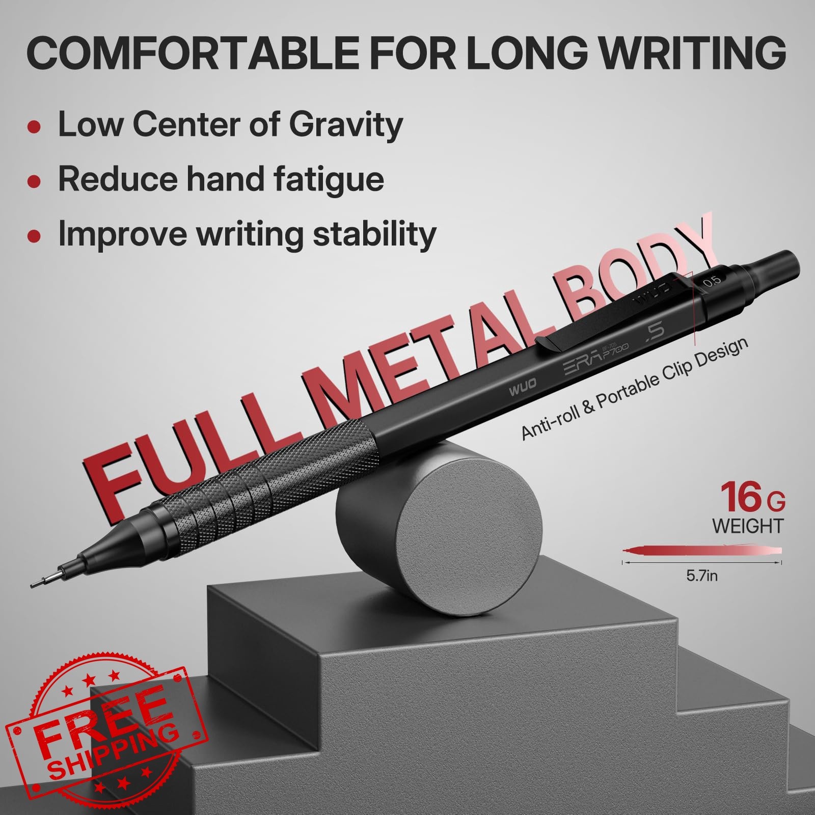 WUO 0.5mm Black Mechanical Pencil Set HB Lead Refills