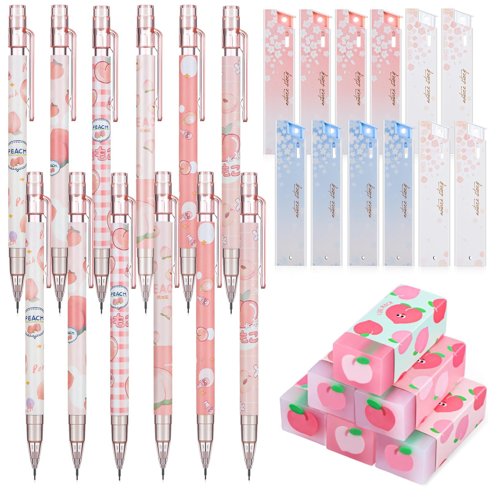 30 Pcs Kawaii Peach Mechanical Pencil Gift Set 12 Mechanical Japanese Pencils…