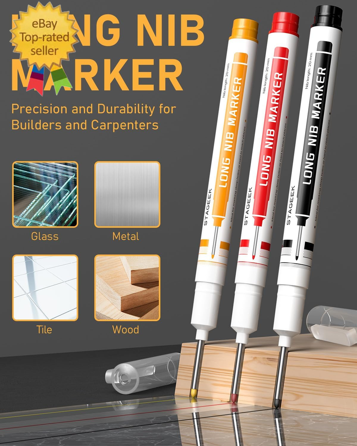 34PCS Carpenter Pencils with Sharpener, Mechanical Pencil Set with Deep Hole Lon