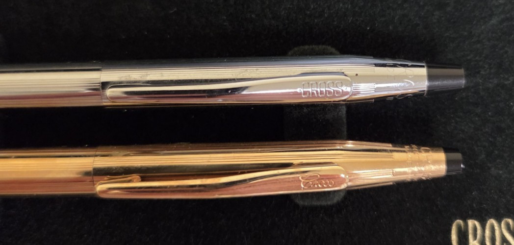 Vintage Cross Classic Century 14K Gold Pencil, Chrome Ballpoint Pen W/ Case, Box