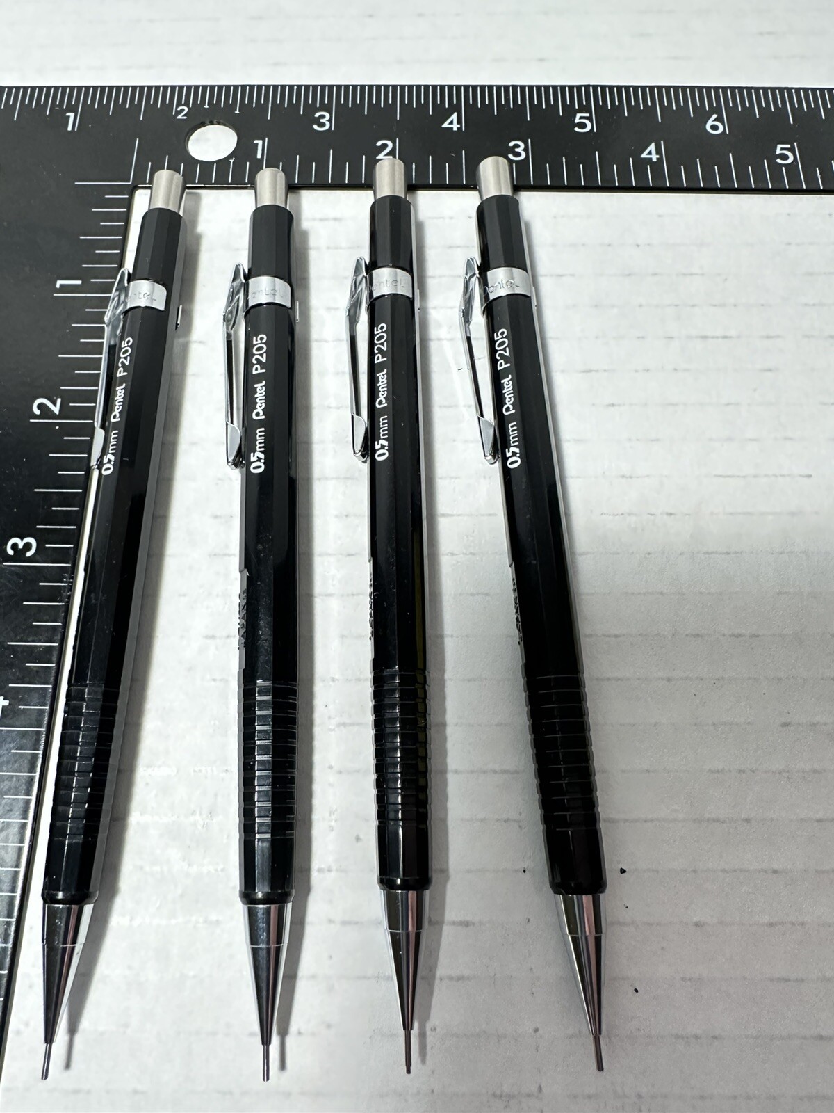 4 Pentel Mechanical Pencils 0.5 mm P205 Vintage Black Barrel Japan Click Top