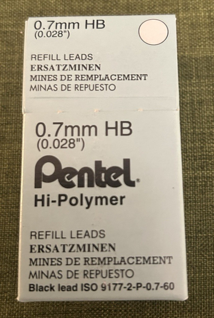 8 boxes Pentel Hi-Polymer Pencil Lead Refill 0.7mm 50E-HB, 12 pieces (12 PACKS)