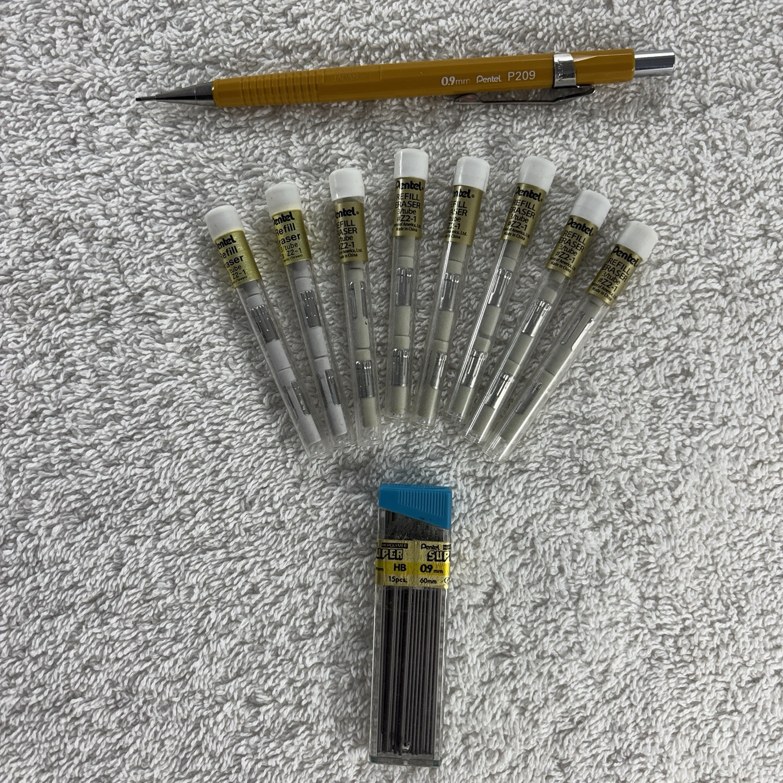 Vintage PENTEL P209 0.9mm Mechanical Pencil w/Lead & Z2-1 Eraser Refills!