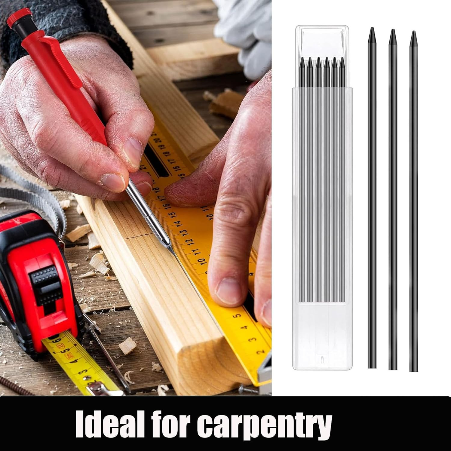 Woodworking Carpenter Pencil Kit 36 Refills 2.8mm Waterproof Lead Set