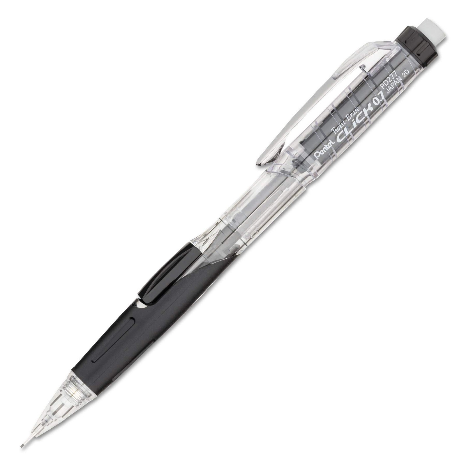 Pentel .7mm Twist-Erase Click 1 Count (Pack of 1), Black, Transparent