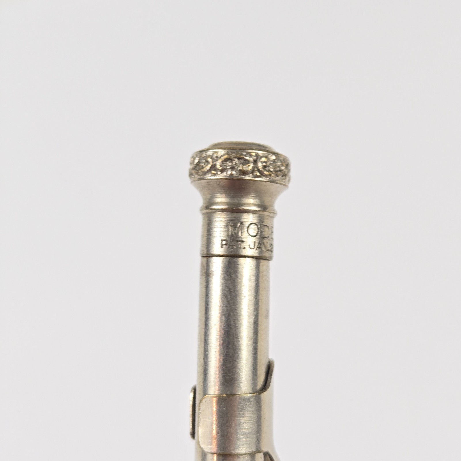 Modern Mechanical Twist Pencil Antique 1920s Silver Tone Paisley Top Working