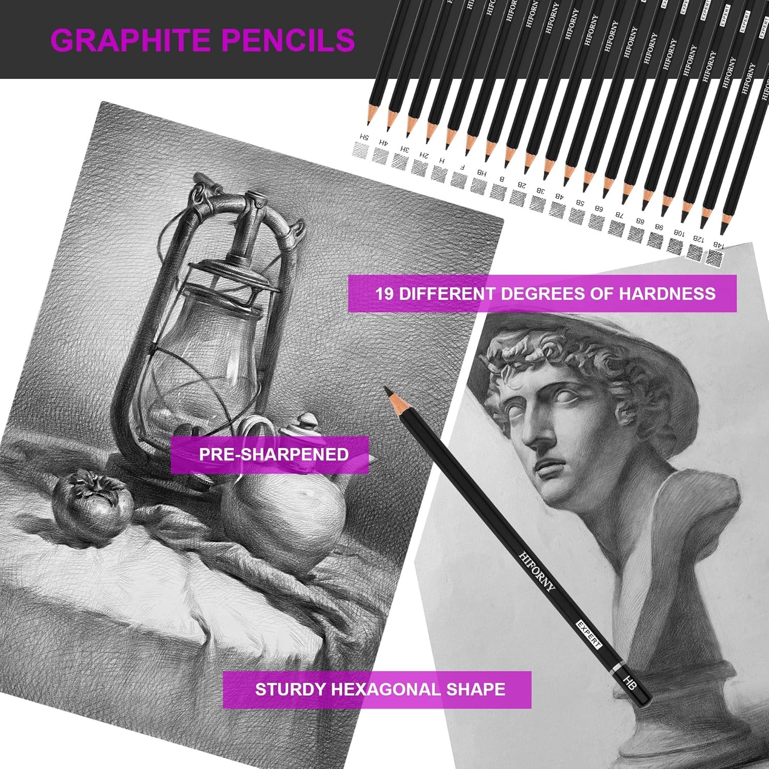HIFORNY 70 Pcs Drawing Set Sketching Kit – Sketch Pencils Art Supplies Black