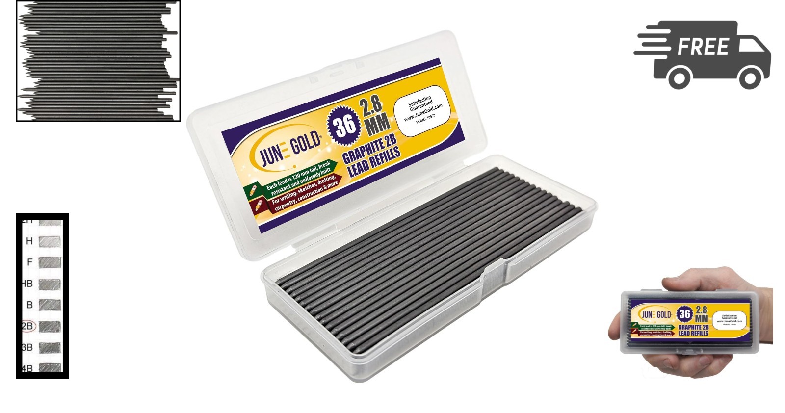 Mechanical Pencil Lead Refills 36 Pack 2.8mm 2B Long Deep Hole