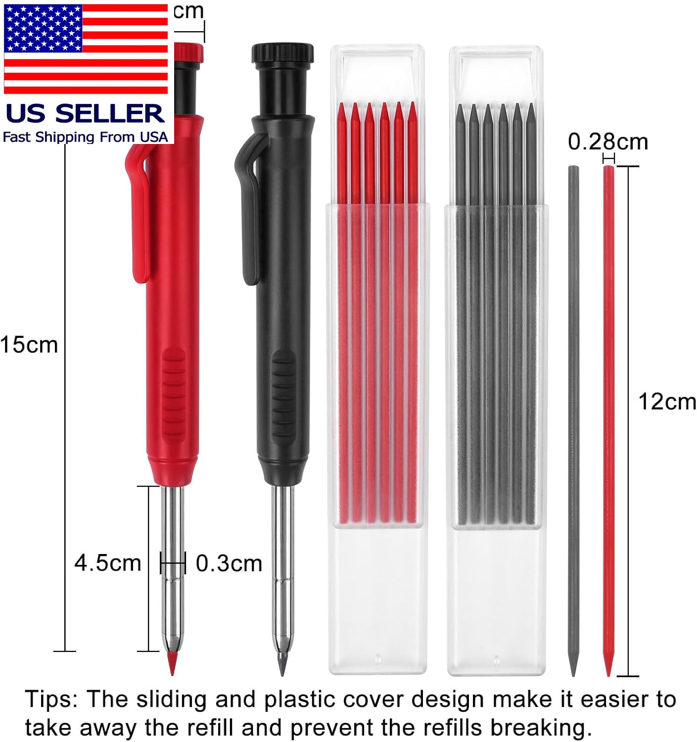 2 Pack Carpenter Pencils Mechanical Pencils with 12 Refills, Construction Pencil