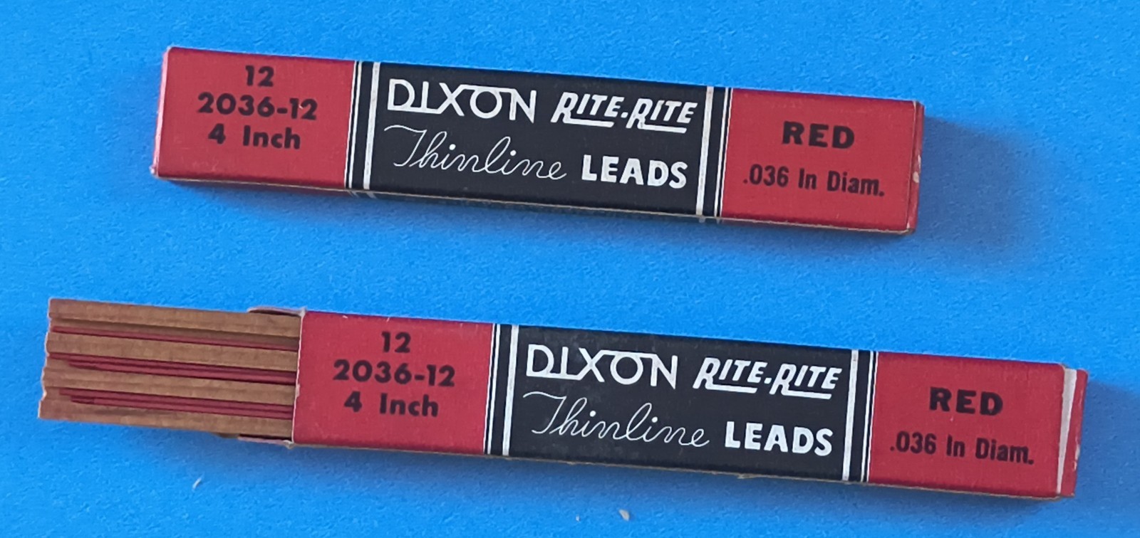 Two boxes Vintage Dixon Thinline Leads, red, .036 x 4 in.