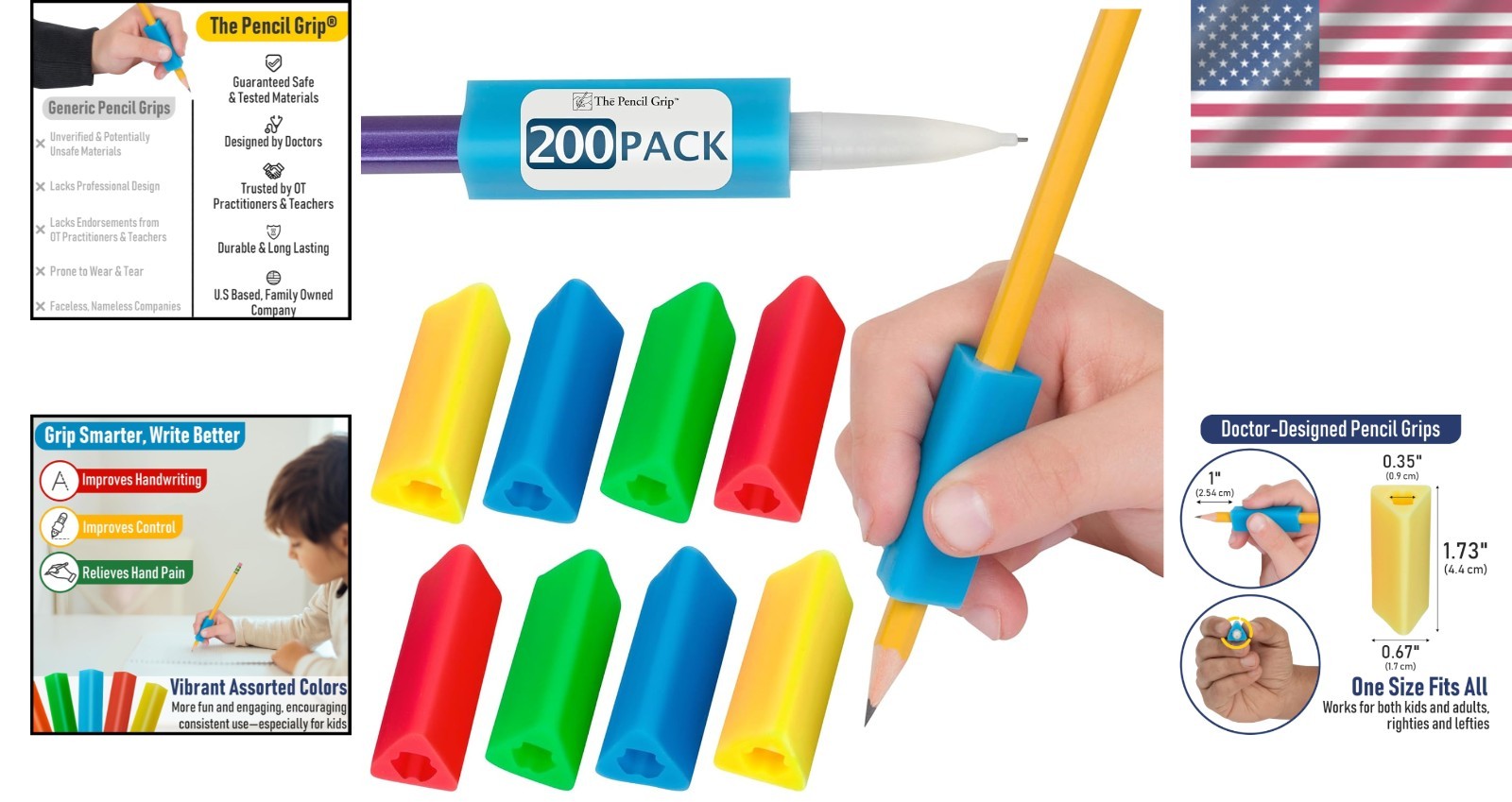 Ergonomic Triangle Pencil Grips, 200 Count