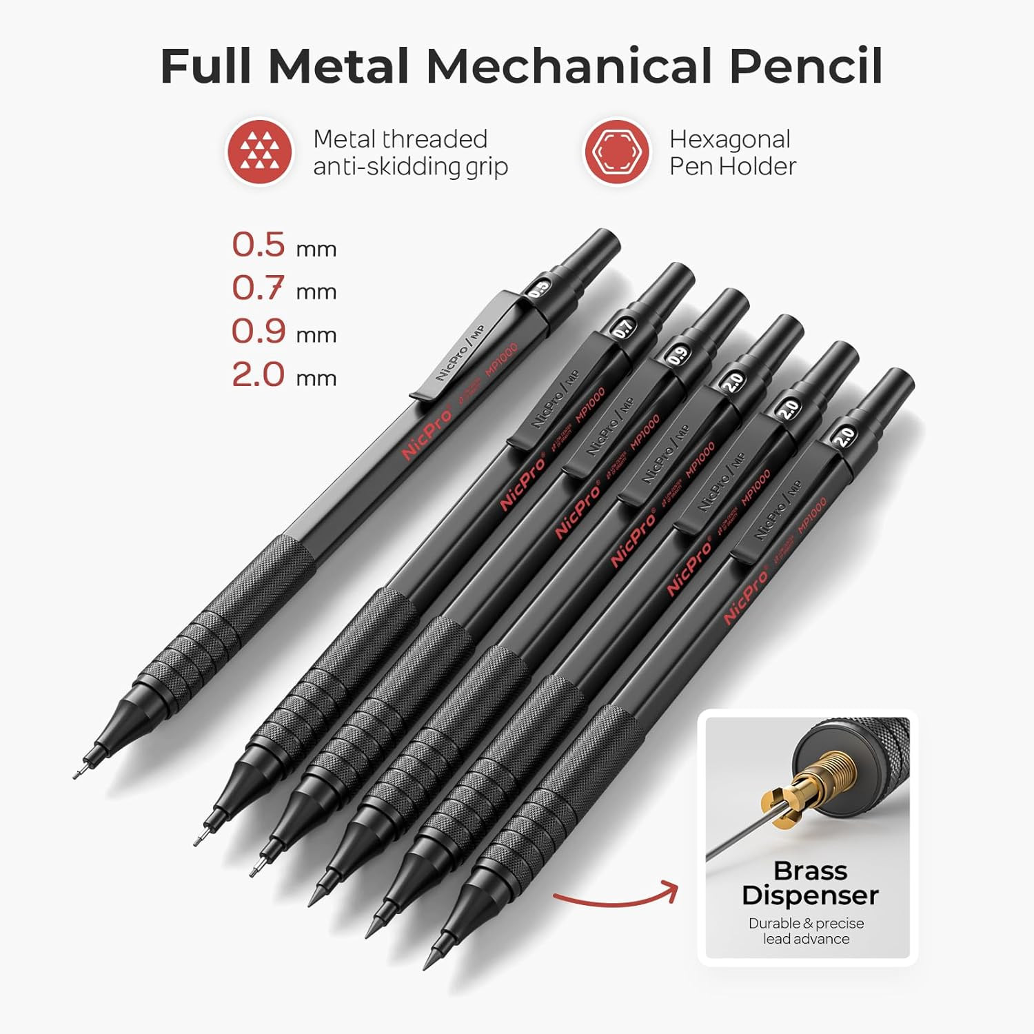 30PCS Black Metal Mechanical Pencil Set in Leather Case, Art Drafting Pencil 0.5