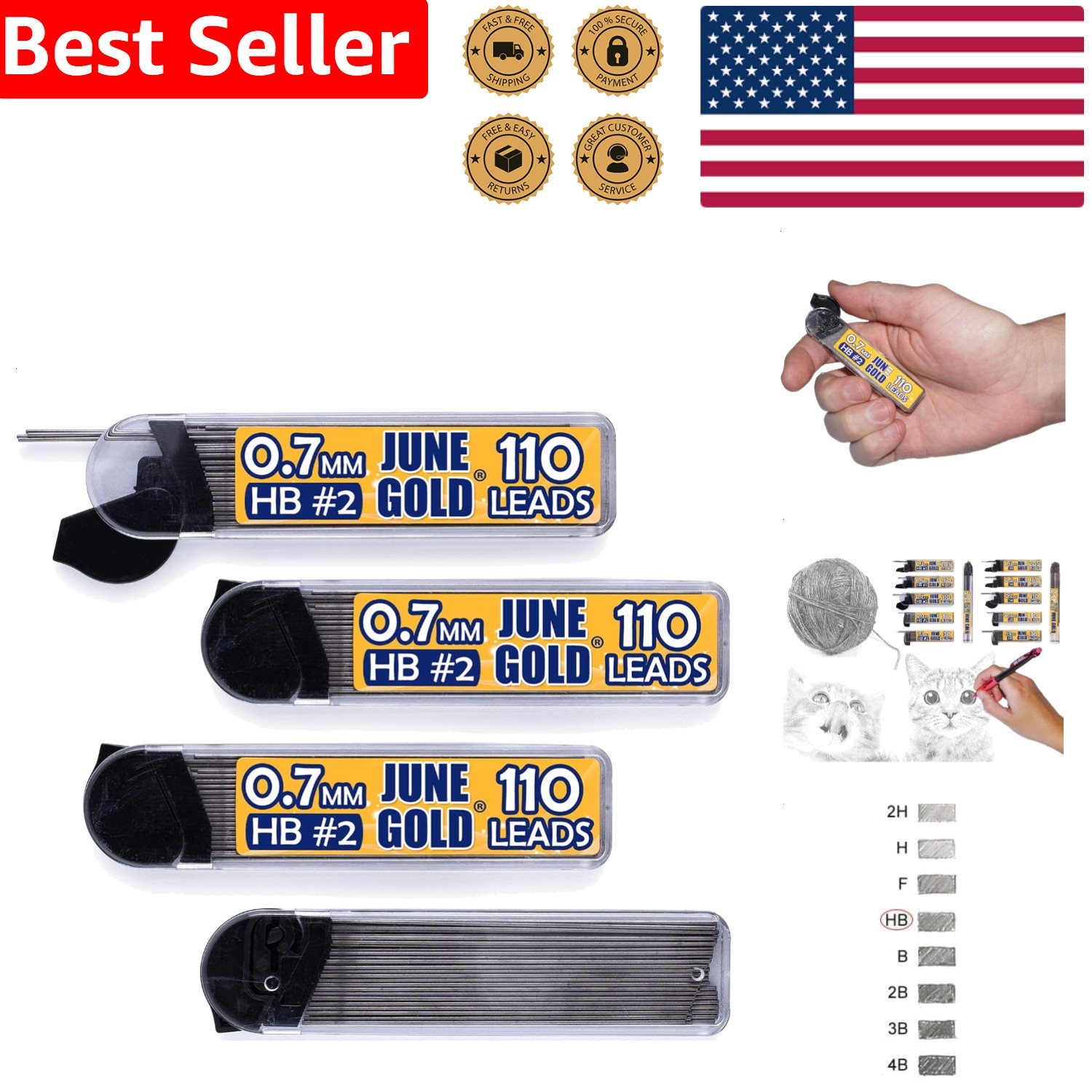 Mechanical Pencil Lead Refills 0.7mm HB 440 Pcs Medium Thickness Break Resistant