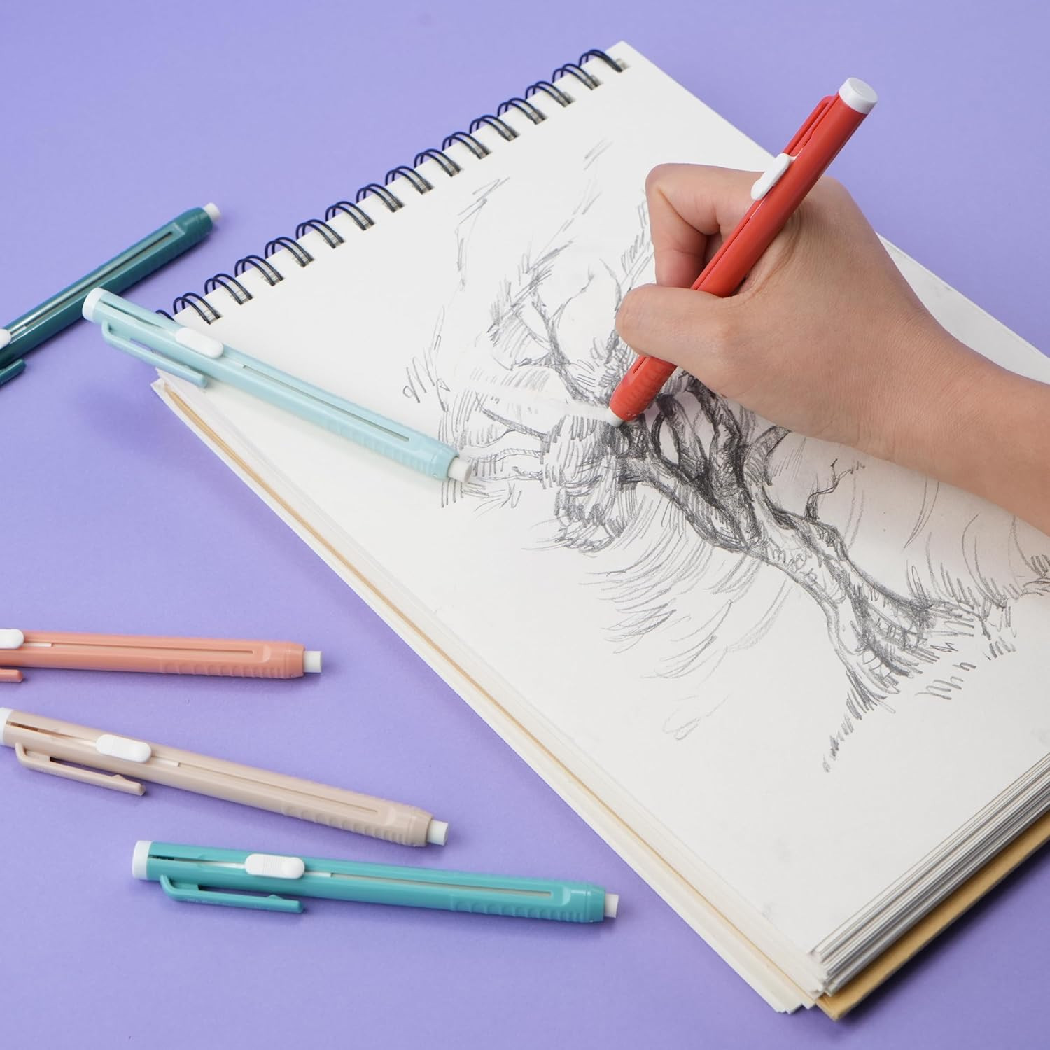 – Retractable Mechanical Eraser Pens, 6 Pack, Coral Colors | Latex-Free Precisio