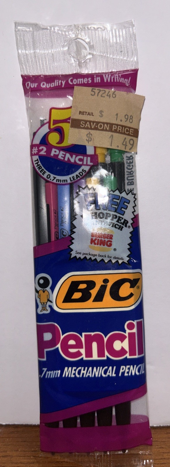 BIC Mechanical Pencils .7 mm, 5 Ct, Burger King Promo 1991 NOS