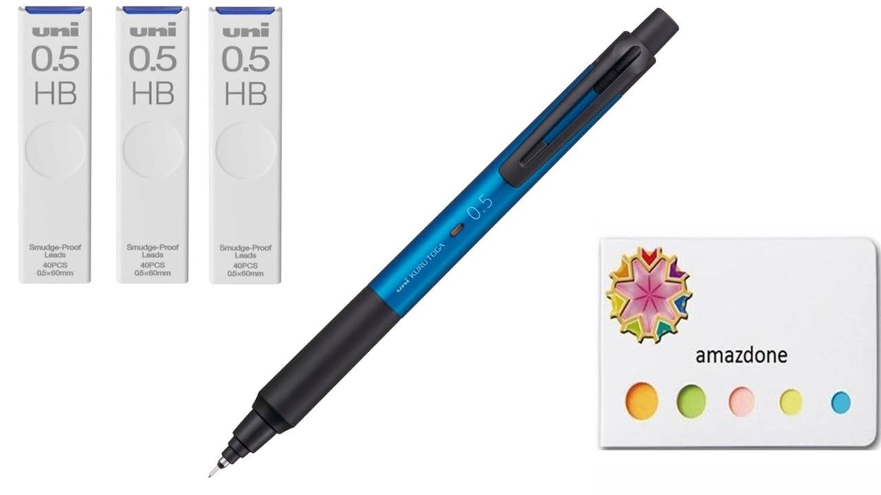 Uni Kurutoga KS 0.5mm Mechanical Pencil Blue M5KS1P.33 HB Leads Sticky Note