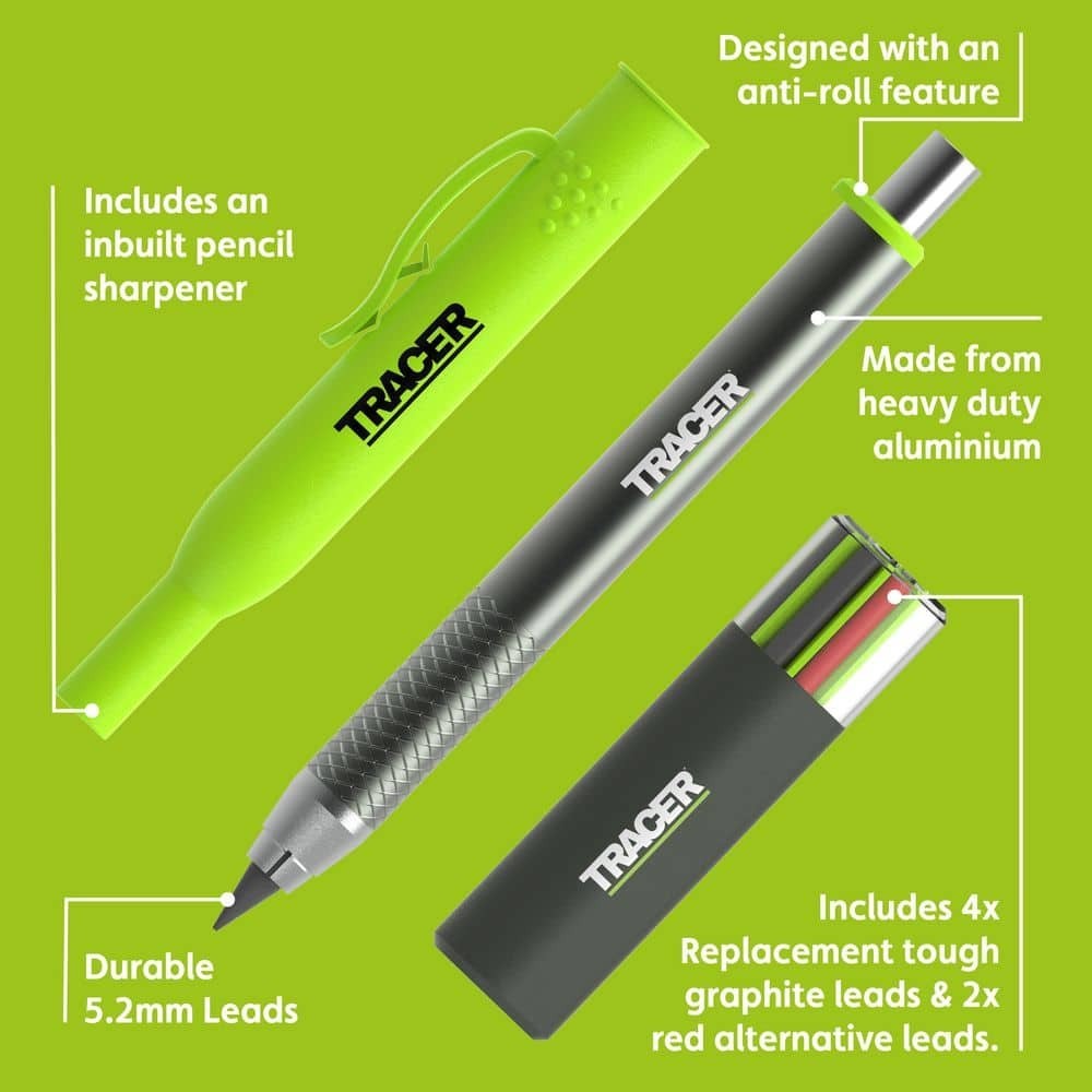 Tracer Pro Construction Pencil Set Heavy Duty Metal Marking Tool Kit 6 Lead