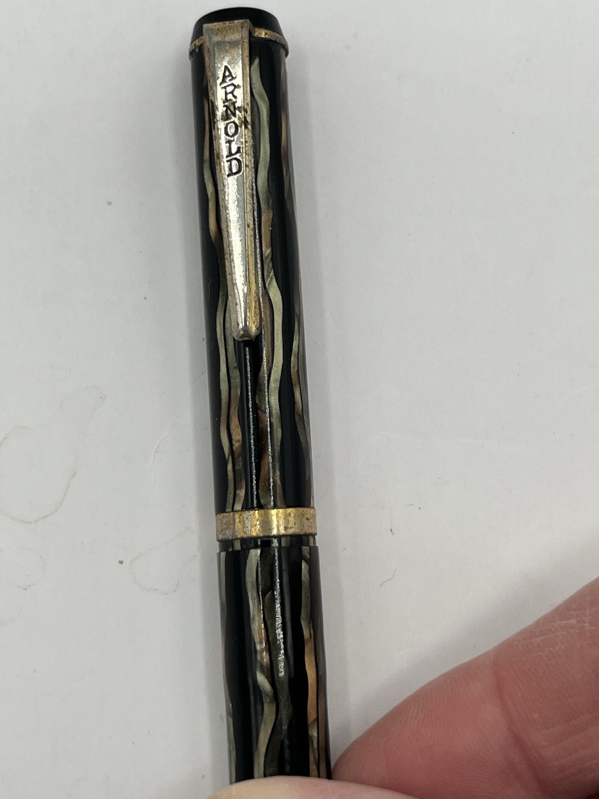 Vtg Arnold Twist Retractable Mechanical Pencil w/ Clip Black/Bown Marble Swirl