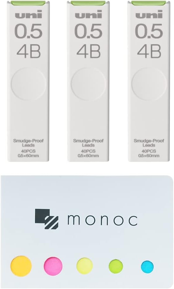 Uni Pencil Lead,”The Uni” Smudge-Proof Leads, 0.5mm 4B, 3 Pack &”” Sticky Not…