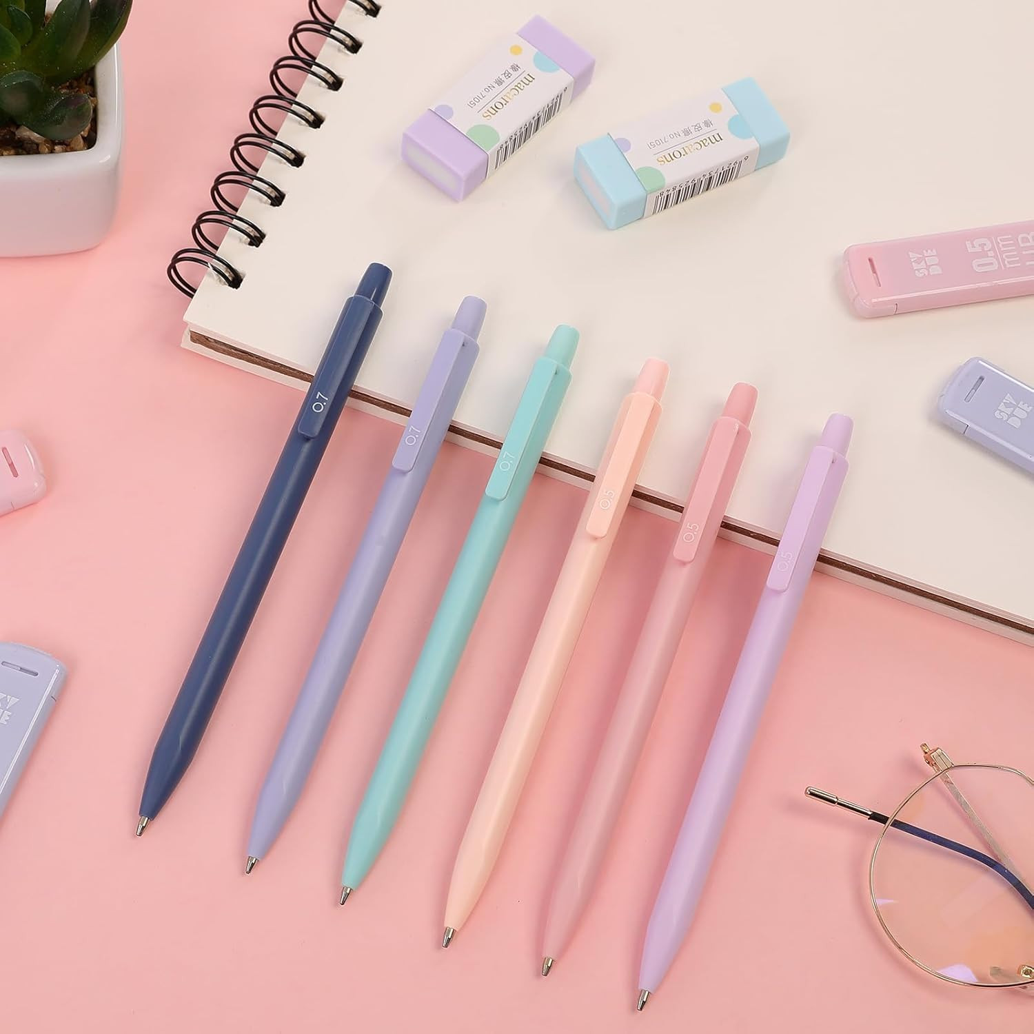 Cute School Supplies 38 PCS, Pencil Case with 12 Pastel Highlighters, 5 Black Ge