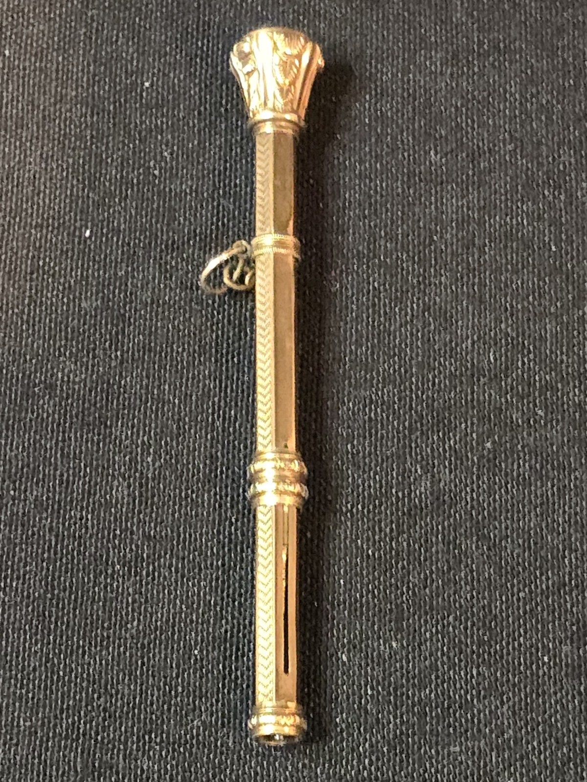 Antique Victorian Gold Filled Propelling Pencil Red Stone Fob Watch Chain 4″