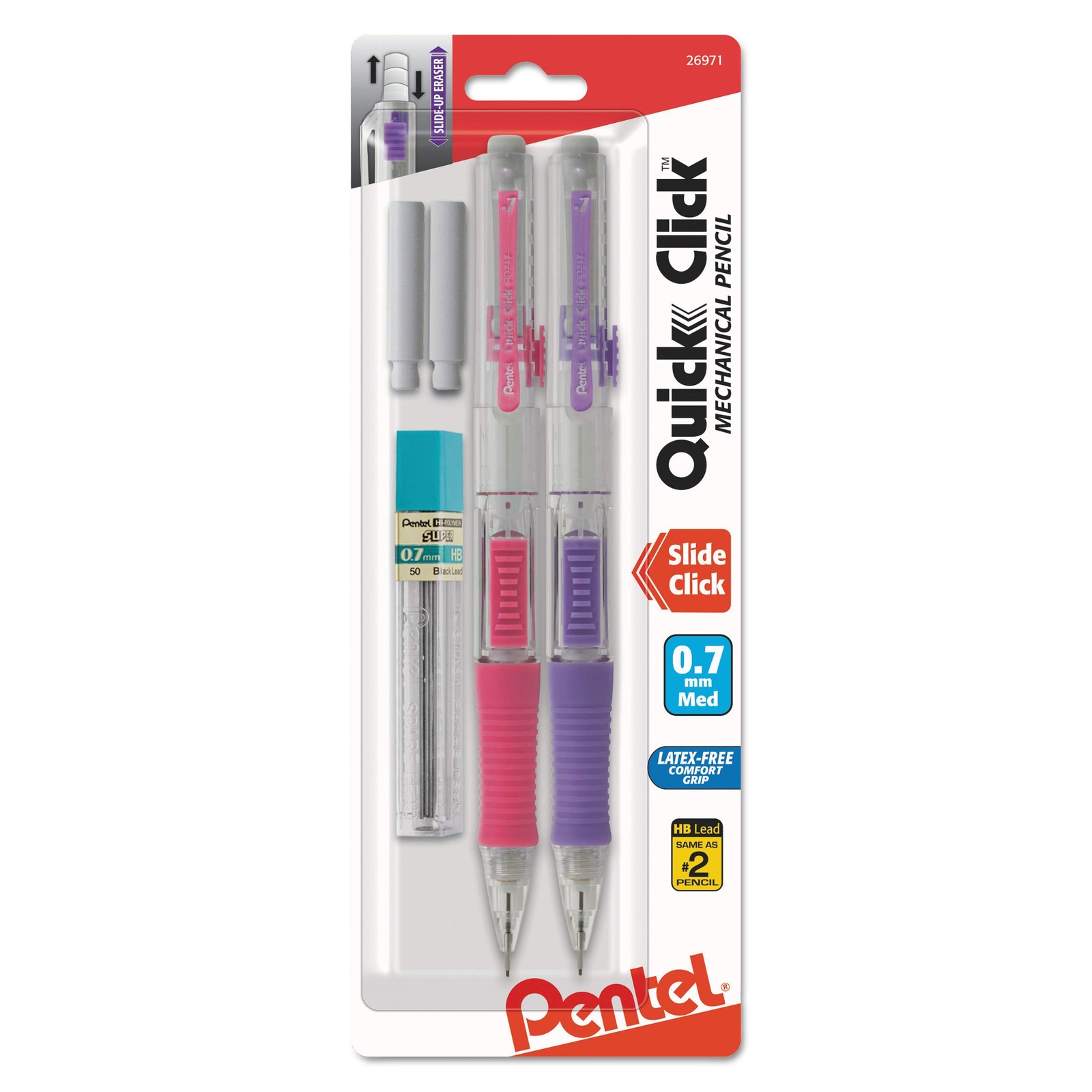 Pentel PD217LEBP2 QUICK CLICK Mechanical Pencil, HB, 5 Piece Set, assorted