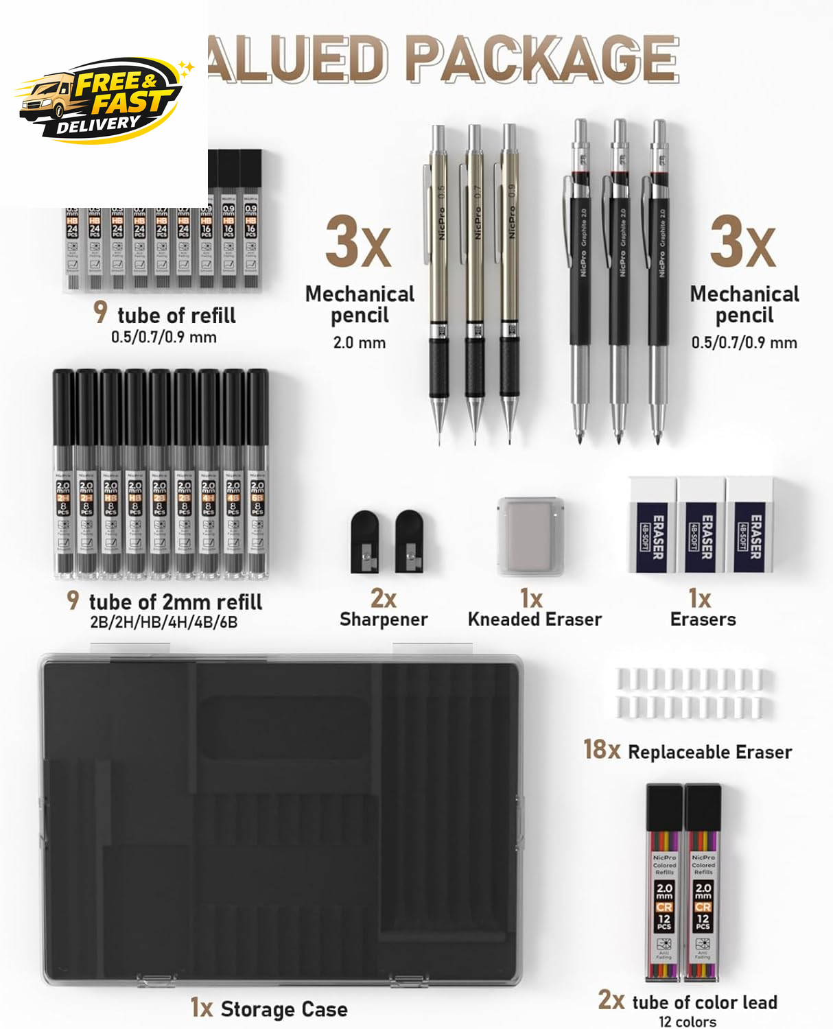 35PCS Art Mechanical Pencil Set, 3 PCS Metal Drafting Pencil 0.5 Mm & 0.7 Mm & 0