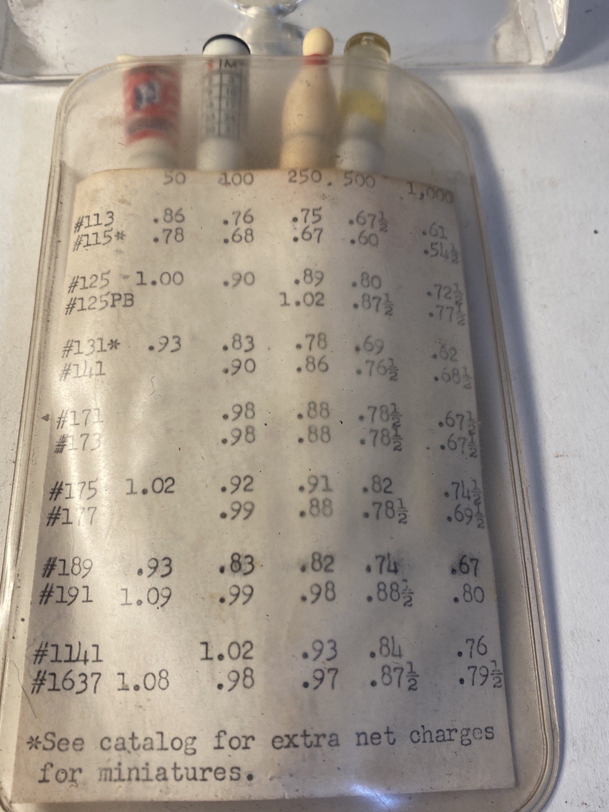 Ritepoint Salesmen Sample 4 Pack Pencils c1950 Floating Chick Bowling Flour 60’s