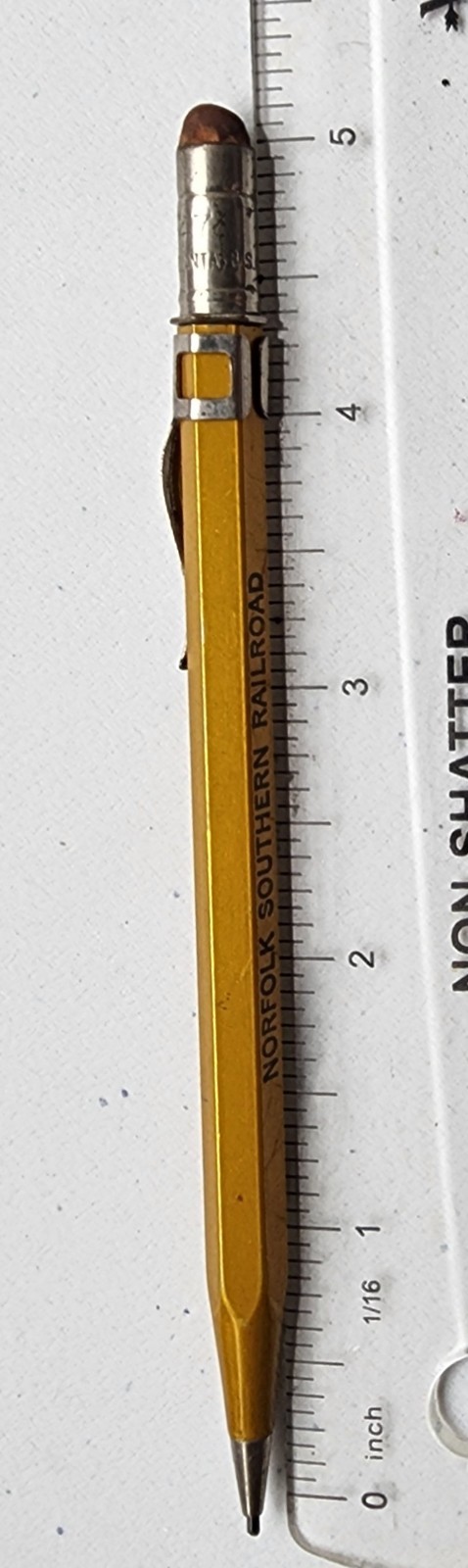 VTG SCRIPTO 4-47 Gold Metal Mechanical Pencil Norfolk Southern Railroad 1930s