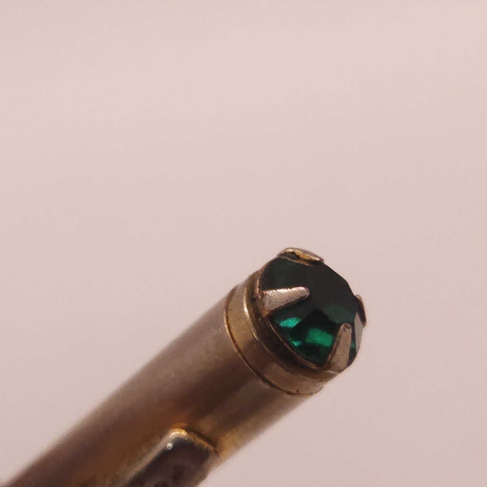 Mascot Vintage Mechanical Pencil Gold Colored Metal With Green Stone Set In End.