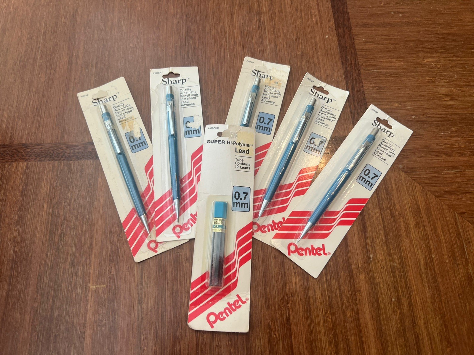 New Group Of 5 Pentel P207BP Sharp Mechanical Pencils .7 mm Blue Barrel 1 refill