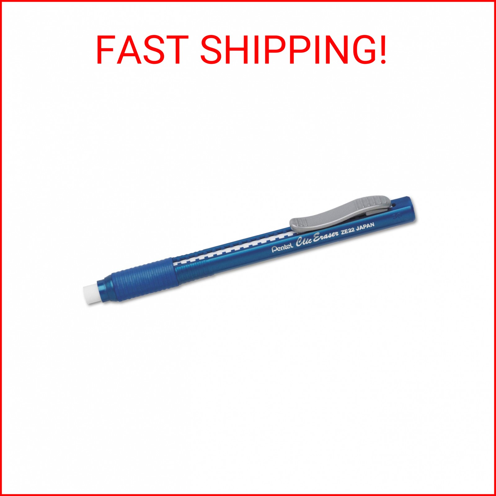 Pentel Clic Eraser Pencil-Style Grip Eraser, Blue PENZE22C