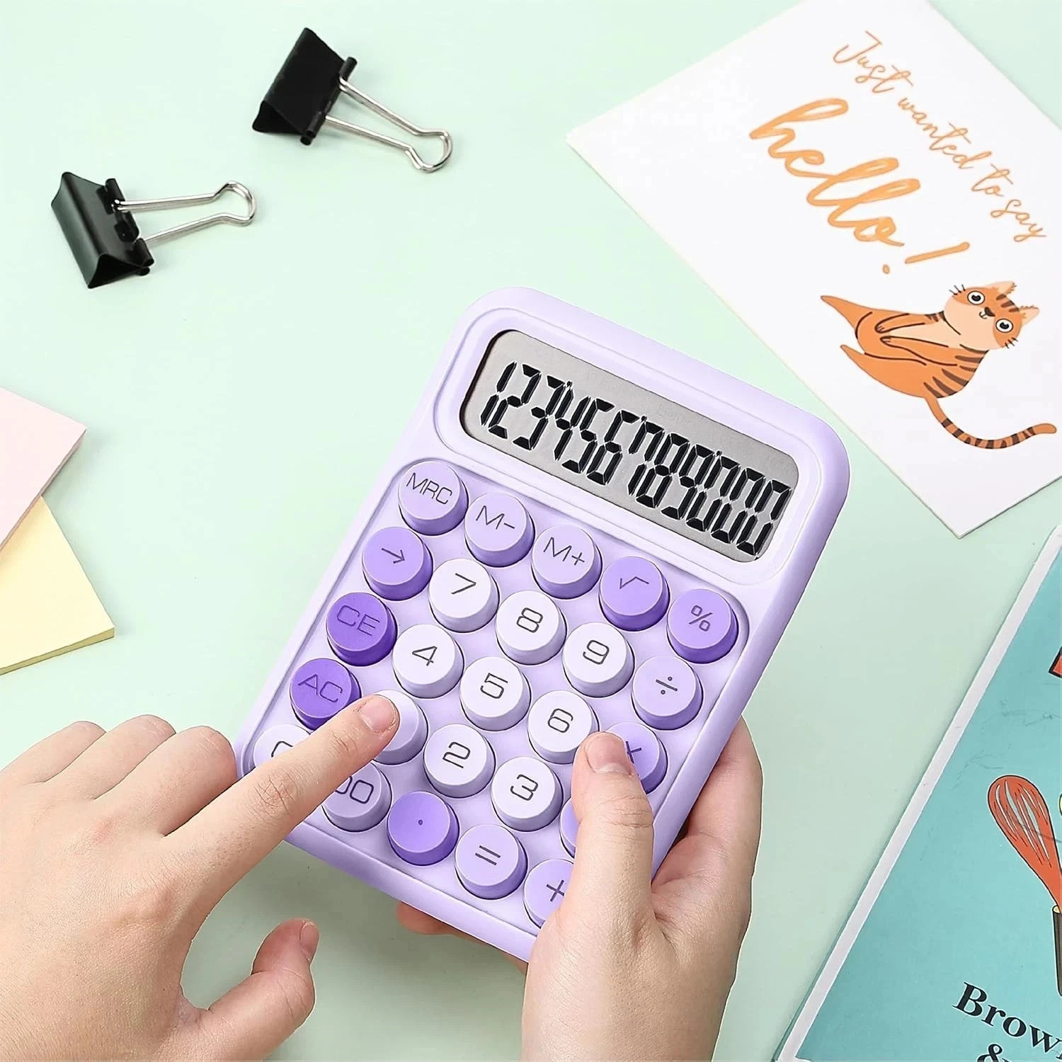 Mr. Pen- Mechanical Switch Calculator, 12 Digit Large LCD Display | Purple with