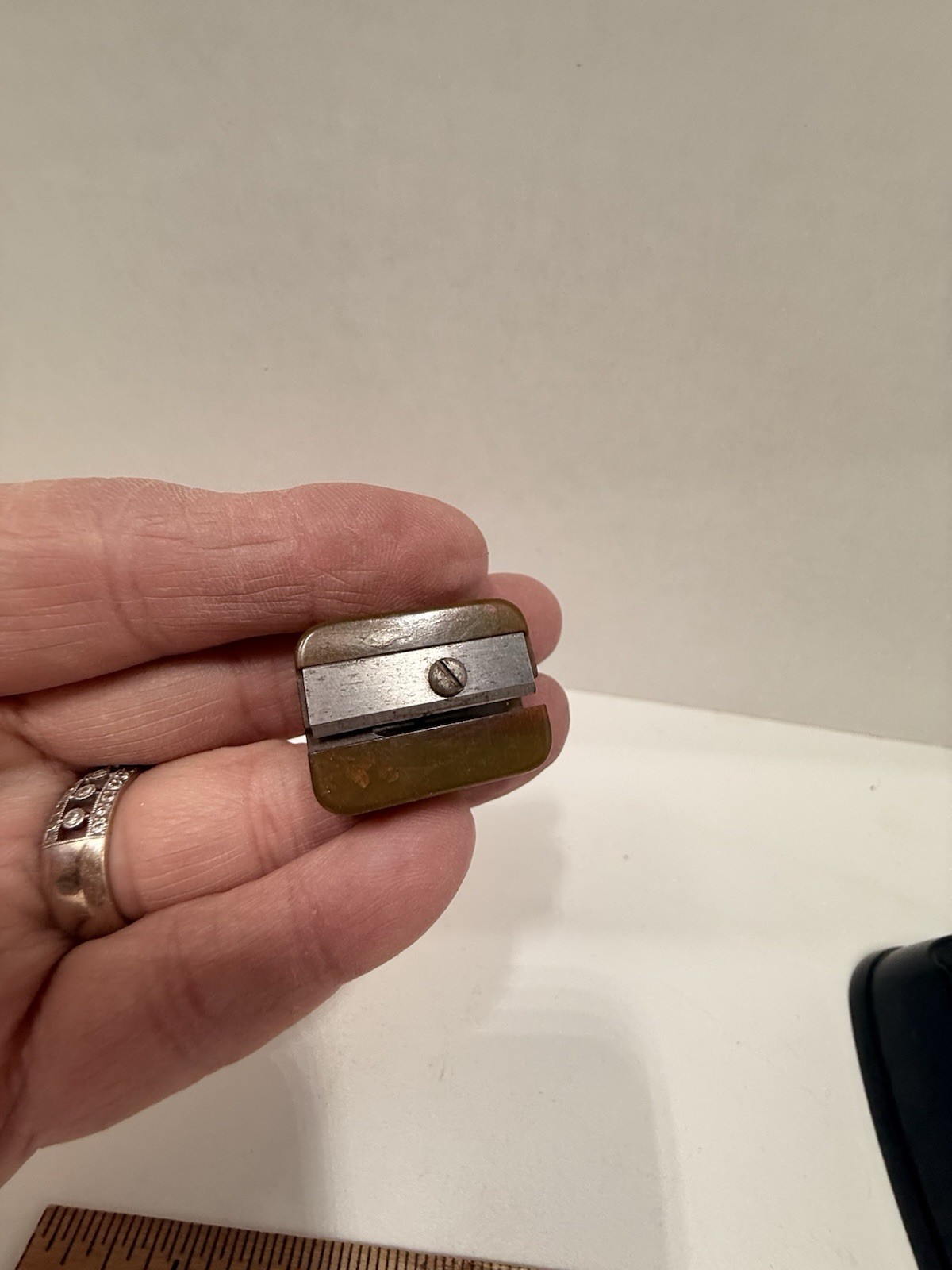 Vintage Green Marble Pencil Sharpener Heavy Early Desk Accessory Bakelite