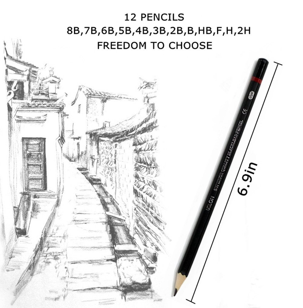 YSLON Professional Sketch pencils Drawing 1 Count (Pack of 12), Black