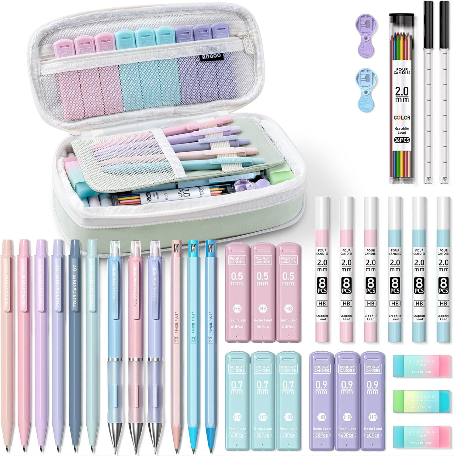 36PCS Aesthetic School Supplies, Mechanical Pencils 0.5Mm, 0.7Mm, 0.9Mm & 2.0Mm