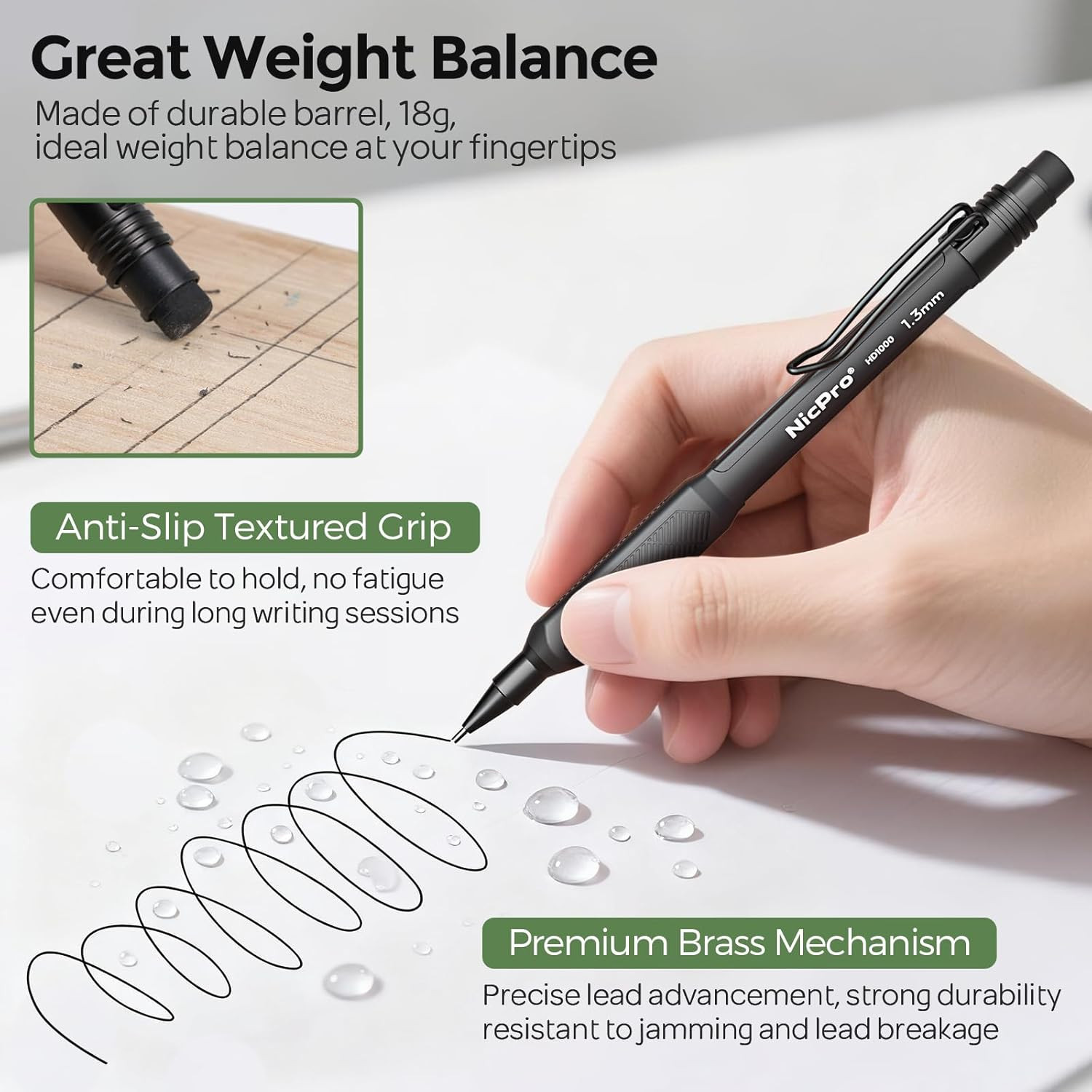 3 PCS 1.3 Mm Mechanical Pencils Set 3 Colors with 51 Lead Refill, 3 Eraser – Wea