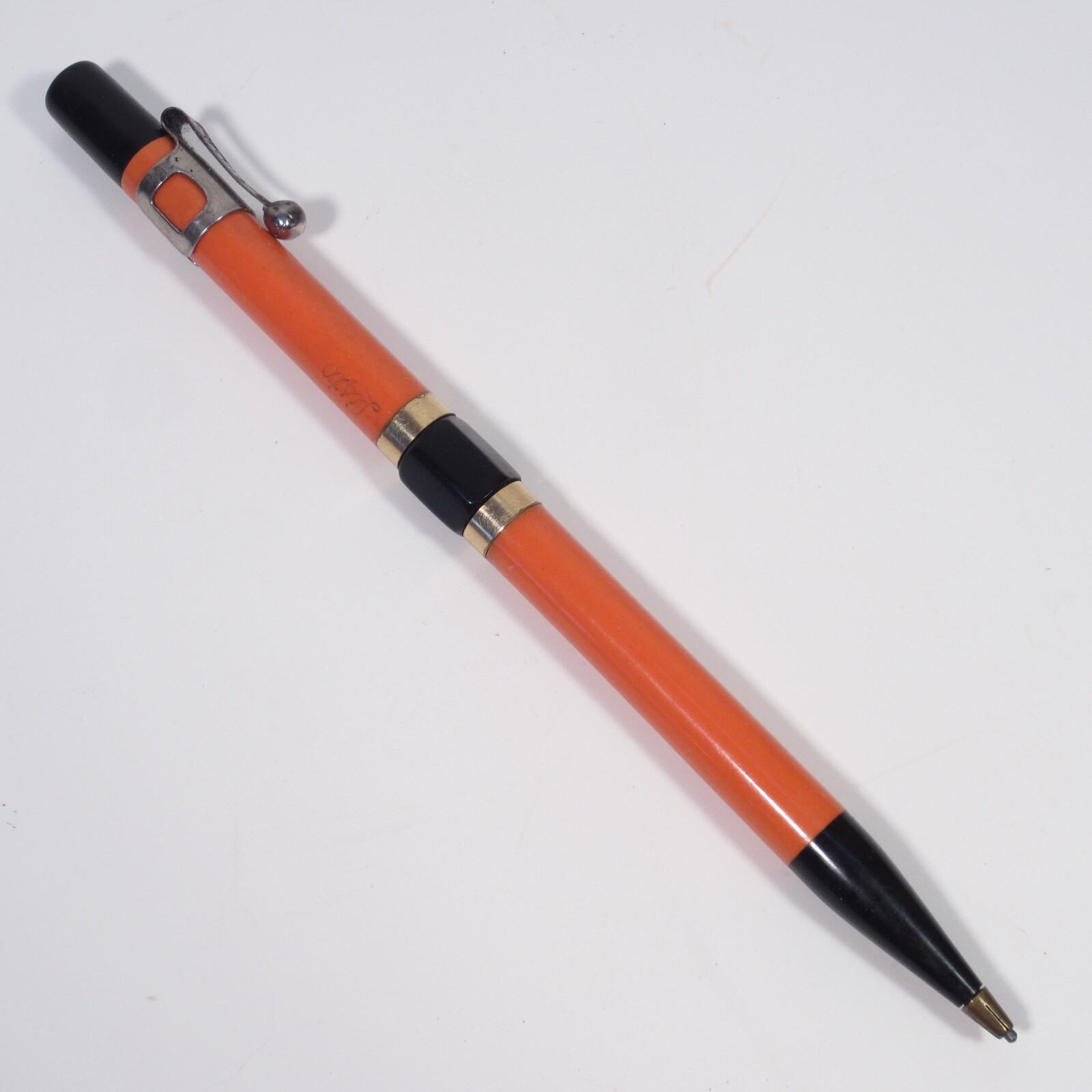Vintage Antique Listo “Center Turn” Mechanical Pencil Orange Black Gold No 20?