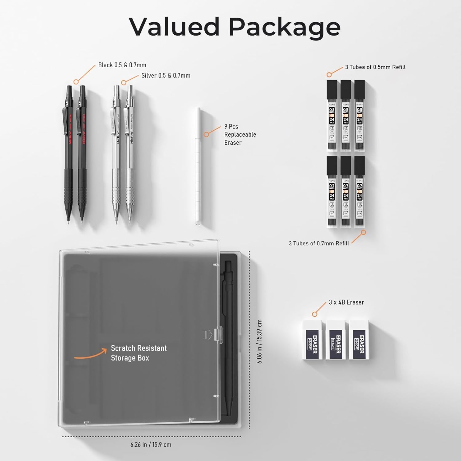 4-Piece Metal Mechanical Pencil Set 0.5mm & 0.7mm for Artists – Includes Case