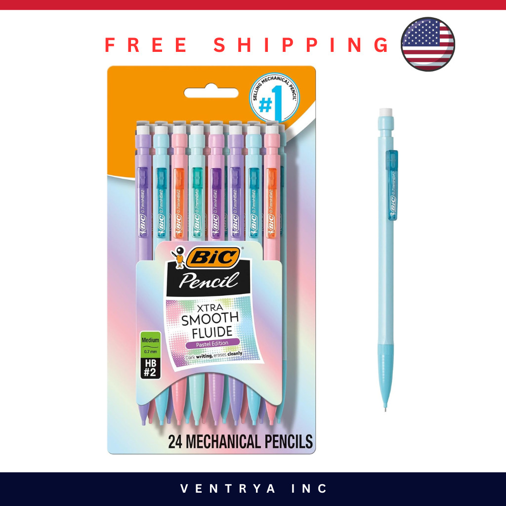 BIC Xtra-Smooth Pastel Mechanical Pencil 0.7mm Medium Point No. 2 Lead 24 Count