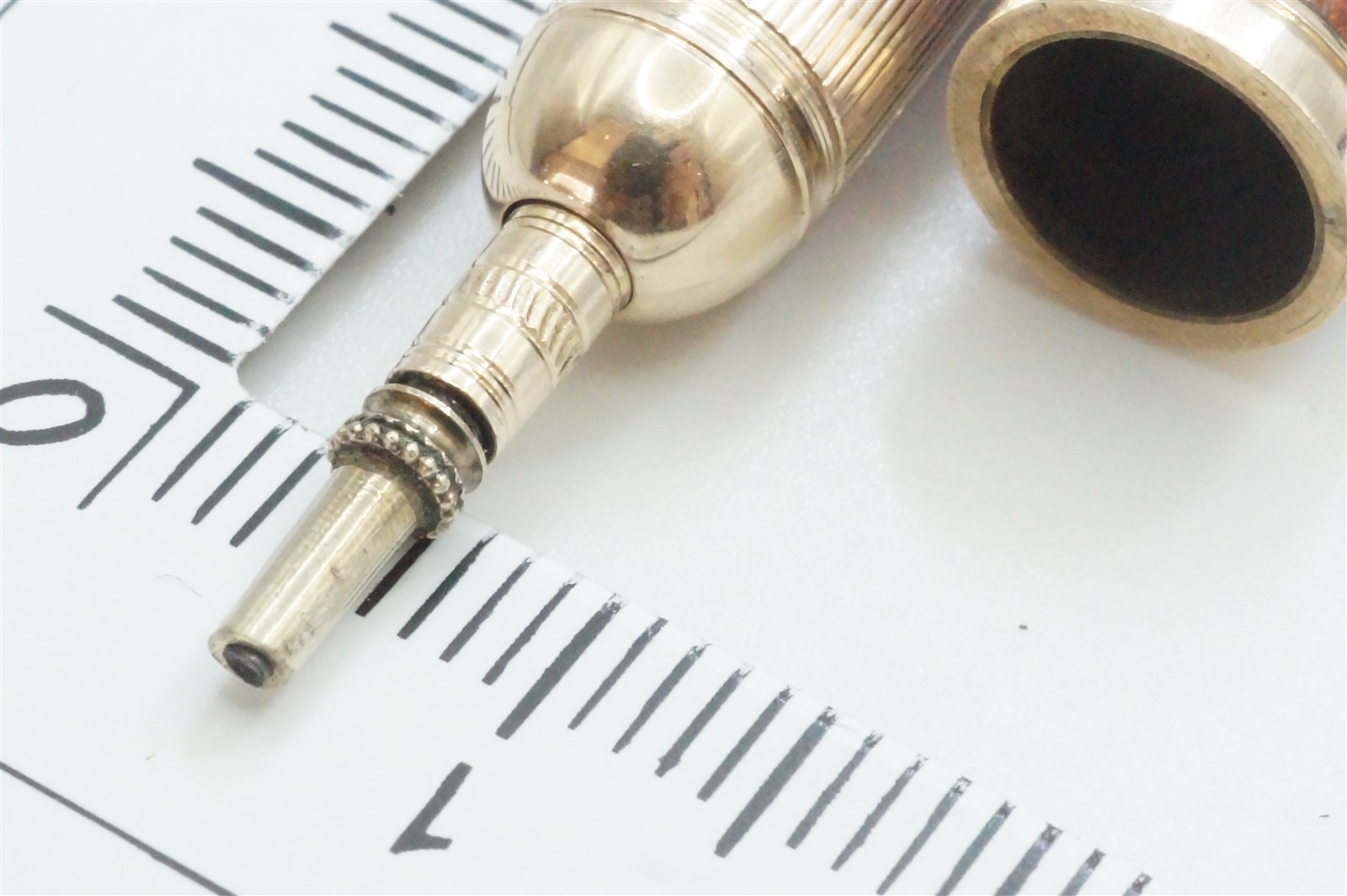 ANTIQUE ENGLISH 9k GOLD ENAMEL ‘MAGIC’ BULLET PENCIL FOB CHARM c1900