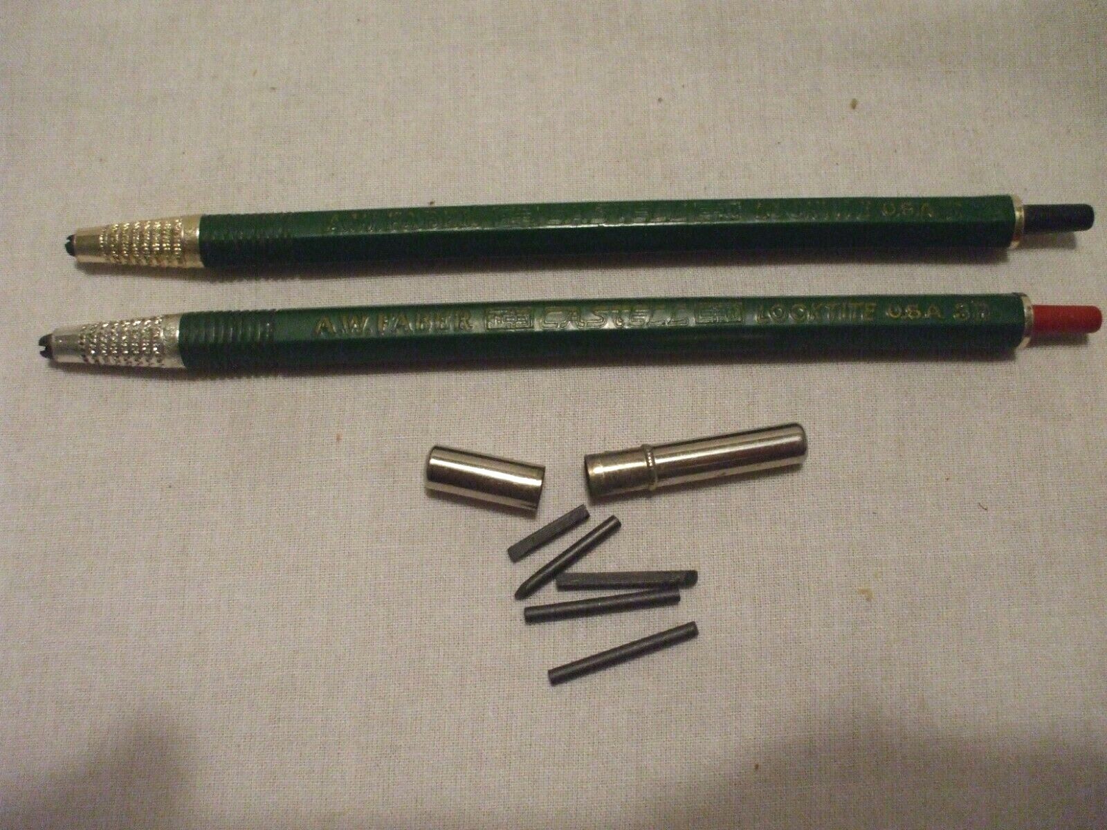 A W Faber Castell Locktite H & 3H Mechanical Pencils 2mm Lead Steel Tube Vtg USA