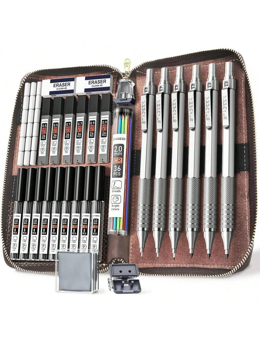 30Pcs Art Mechanical Pencil Set 0.5/0.7/0.9/2.0MM w/Leads