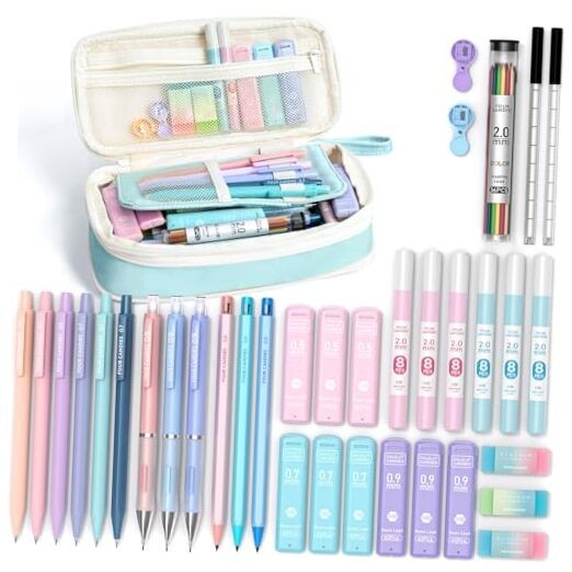 36PCS Aesthetic School Supplies, Mechanical Pencil Set 0.5mm, 0.7mm, Blue