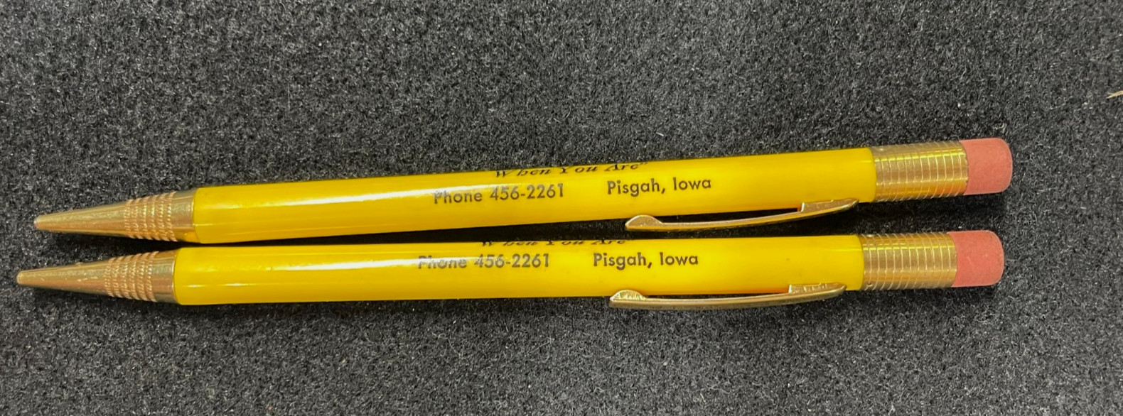Two Ready Riter Mechanical Pencils with Iowa Advertising