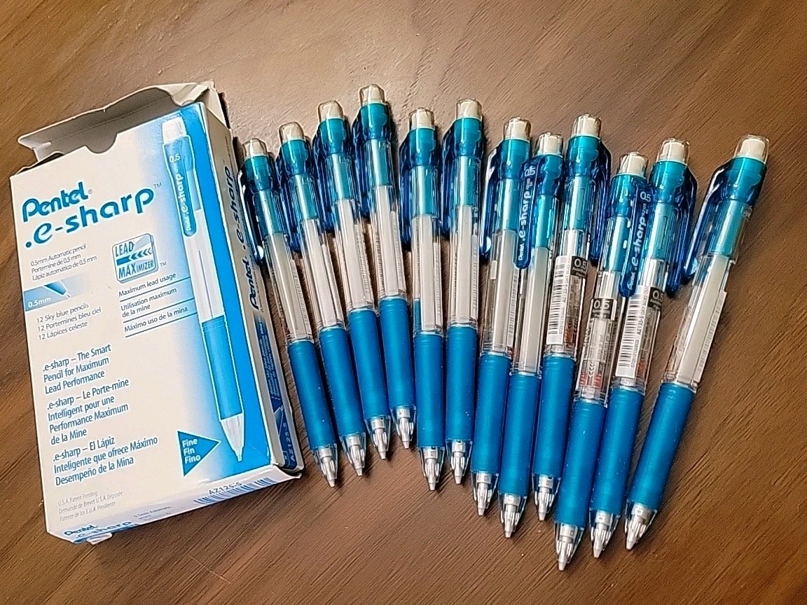Vintage Pentel E-Sharp 0.5mm Automatic Pencil Sky Blue box of 12 AZ125-S Japan