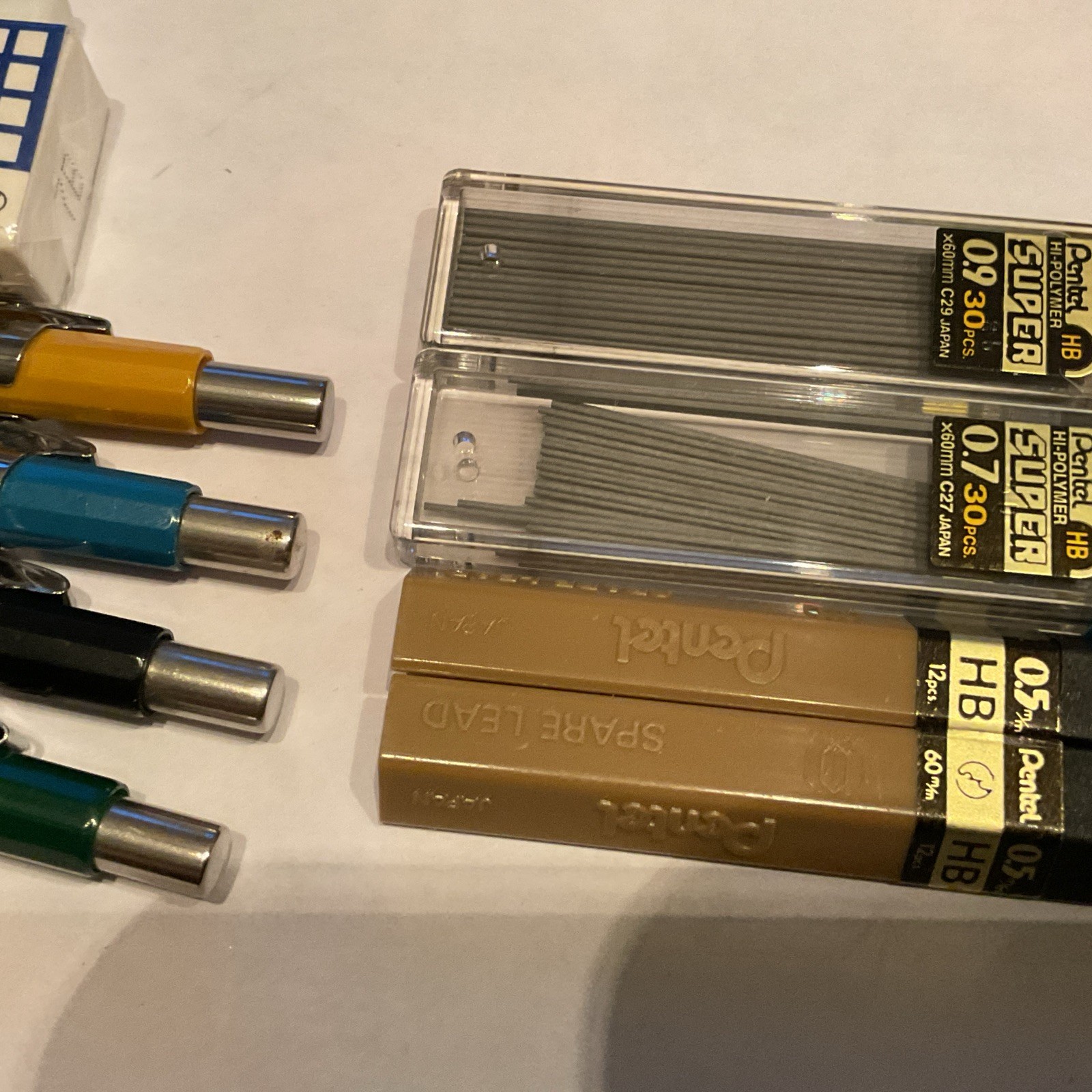 Pentel Sharp Mechanical Drafting Pencils Set 0.5 0.7 0.9mm Lead Erasers Lot R138