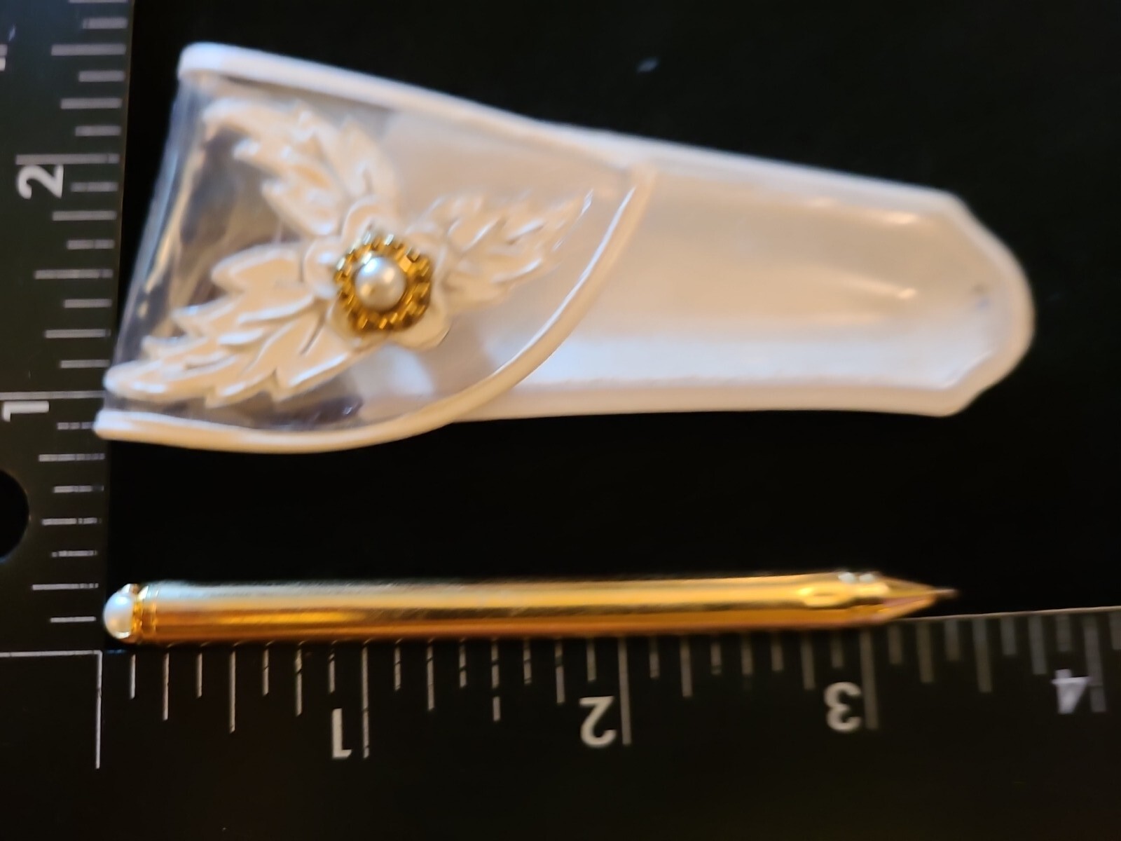 Vintage Mini Mechanical Lead Pencil In Case Goldtone With Faux Pearl Pencil